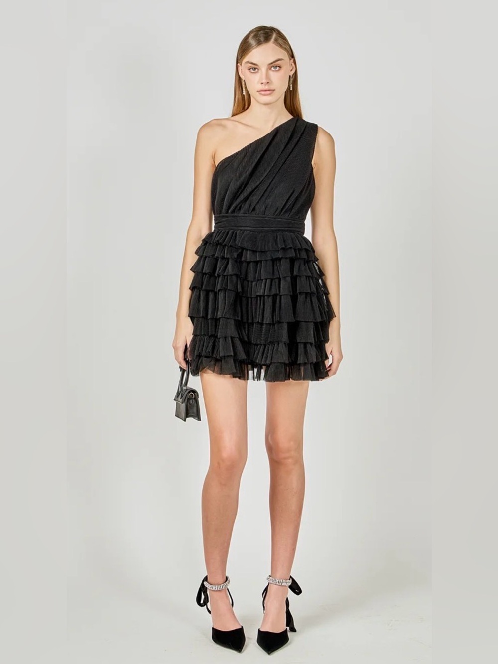 Endless Rose Tiered Tulle Black Mini Dress Women’s Size Large NWOT